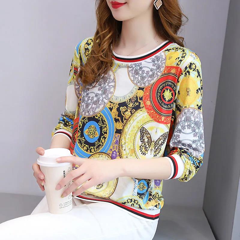 Women's Floral Loose Top Bottoming Shirt Spring and Autumn Mother Long-sleeved T-shirt