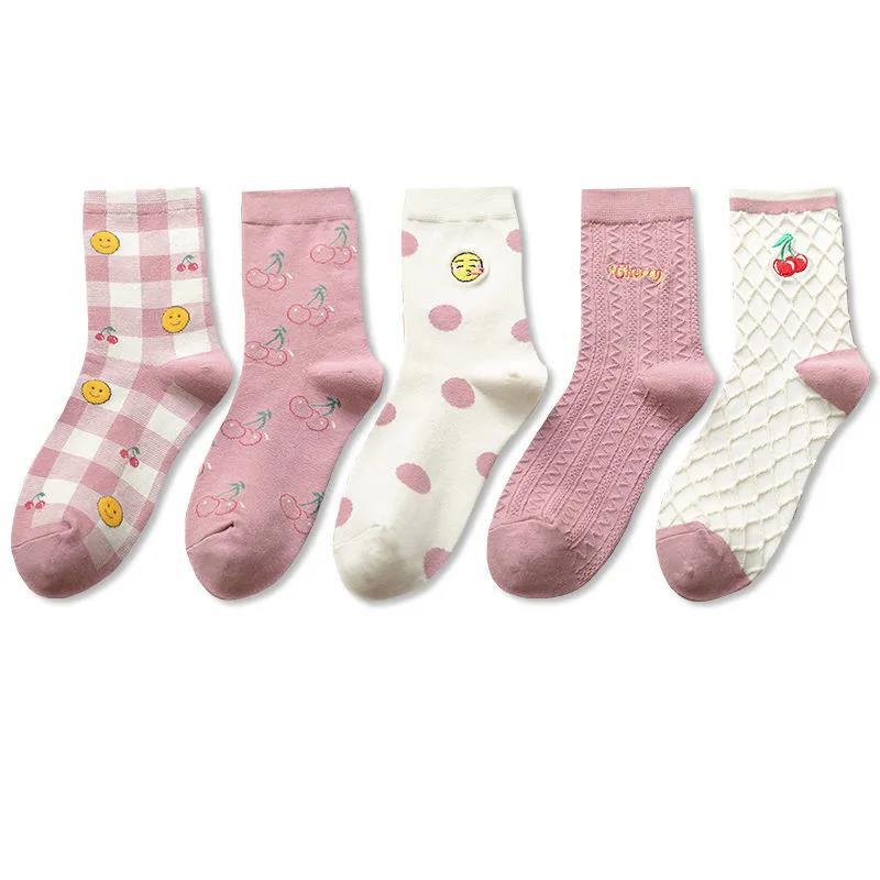 Five Pairs of Women's Socks Fashion Print Cartoon Pattern Socks Winter Thick Warm Pile Pile Socks