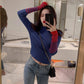 Color Matching Sweater Women's Retro Wild Style Slim Bottoming Sweater Long Sleeve