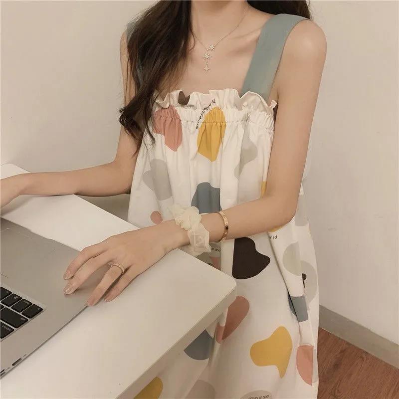 Cute Girls Women's Summer Dress Printing Knee-length Daily Wear Nightdress Pajamas