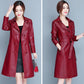 Women's Sheepskin Leather Jacket Long Slim Lapel Large Size Leather Trench Coat Autumn Winter Suede Jackets Ladies