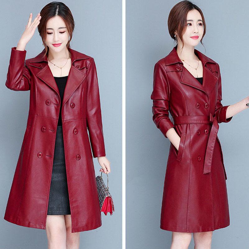 Women's Sheepskin Leather Jacket Long Slim Lapel Large Size Leather Trench Coat Autumn Winter Suede Jackets Ladies