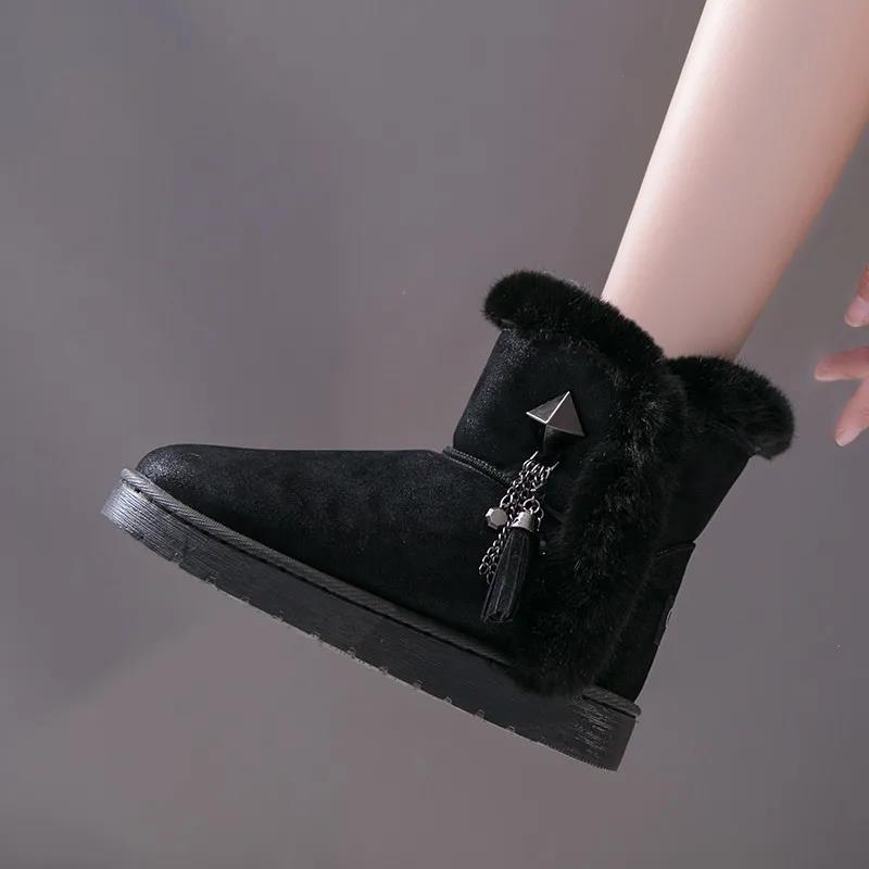 Women's Snow Boots Padded Non-slip Winter Fringed Short Boots Korean Style Cotton Boots Sequins