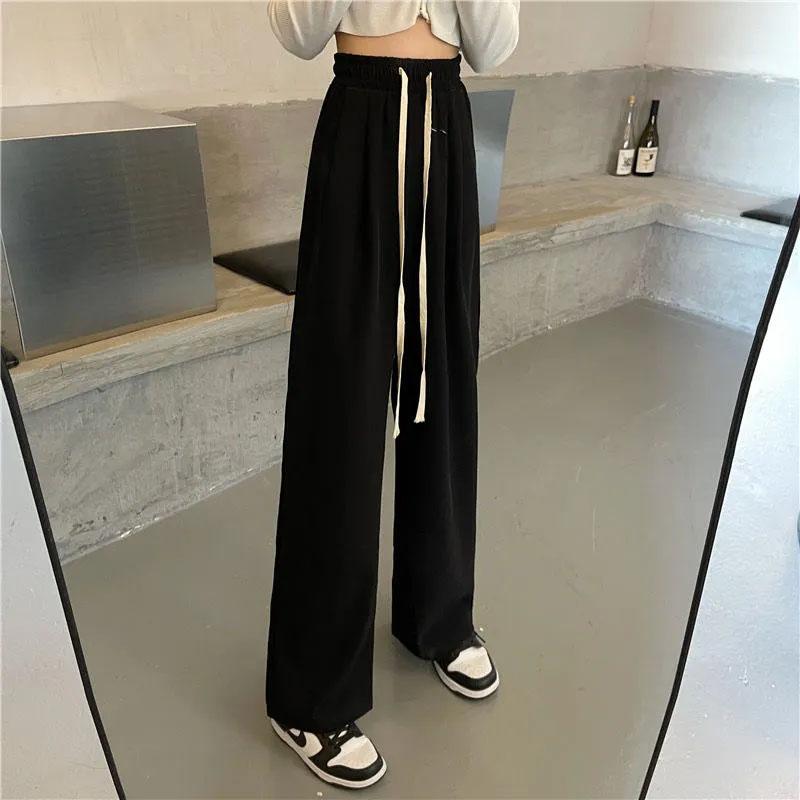 Women's Spring and Summer Loose Casual Pants Korean Style Wide-leg Pants High Waist Drape Drawstring Straight Mopping Trousers Fitness Jogging Pants