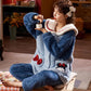 Christmas Pajamas Party Pajamas Set Female Coral Velvet Winter Thickening Plus Velvet Cute Flannel Long Nightgown Home Service Suit