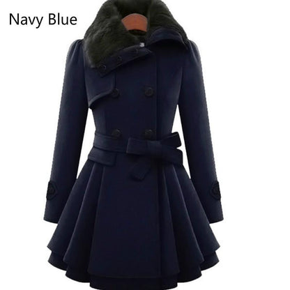 Women European Beauty In the Long Section of Woolen Coat Double-breasted Thick Coat