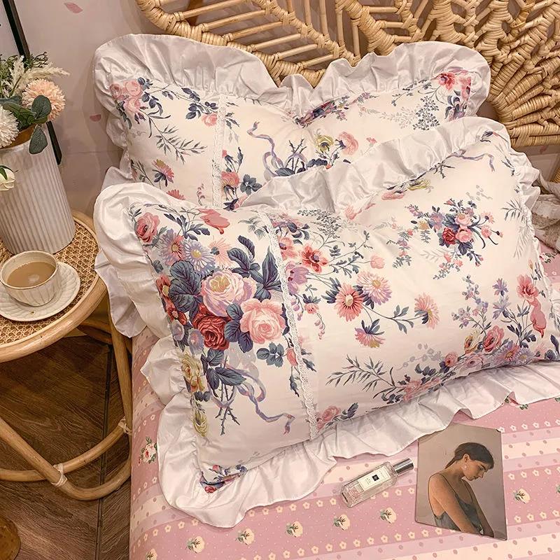 High-grade Cotton Princess Pillowcases A Pair of Floral Print Large Pillowcases 48*74cm Bedding