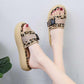 Size35-40 Summer Women Slippers Bohemian Beach Wear-resistant Slippers Wedge Platform Leopard Print Sandals Outdoor High Heels
