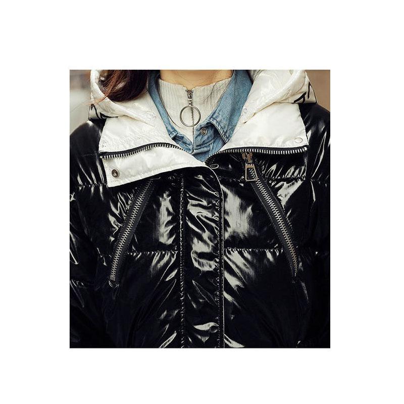 Down Jacket Shiny Korean Version of White Duck Down Thick Loose Mid-length Waist Thinner Hooded Fashion