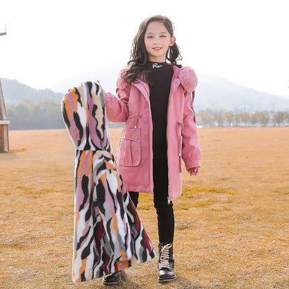 Girls Keep Warm Winter Thick Detachable Liner Jacket Plush Thick Windproof Cotton Clothing