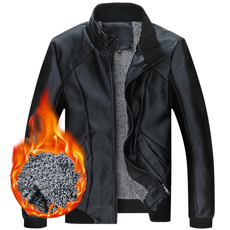 Plus size trendy leather jacket coat men's autumn and winter leather clothes men's plus velvet