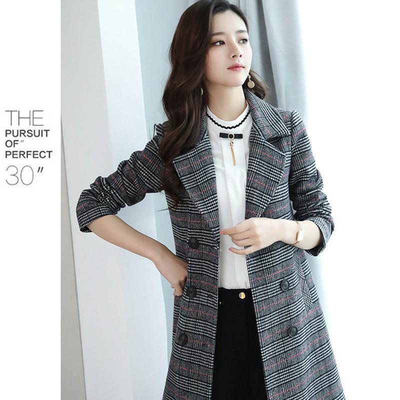 Spring and Autumn Temperament Mid-length Coat Popular Casual Loose Plaid Windbreaker Jacket Women