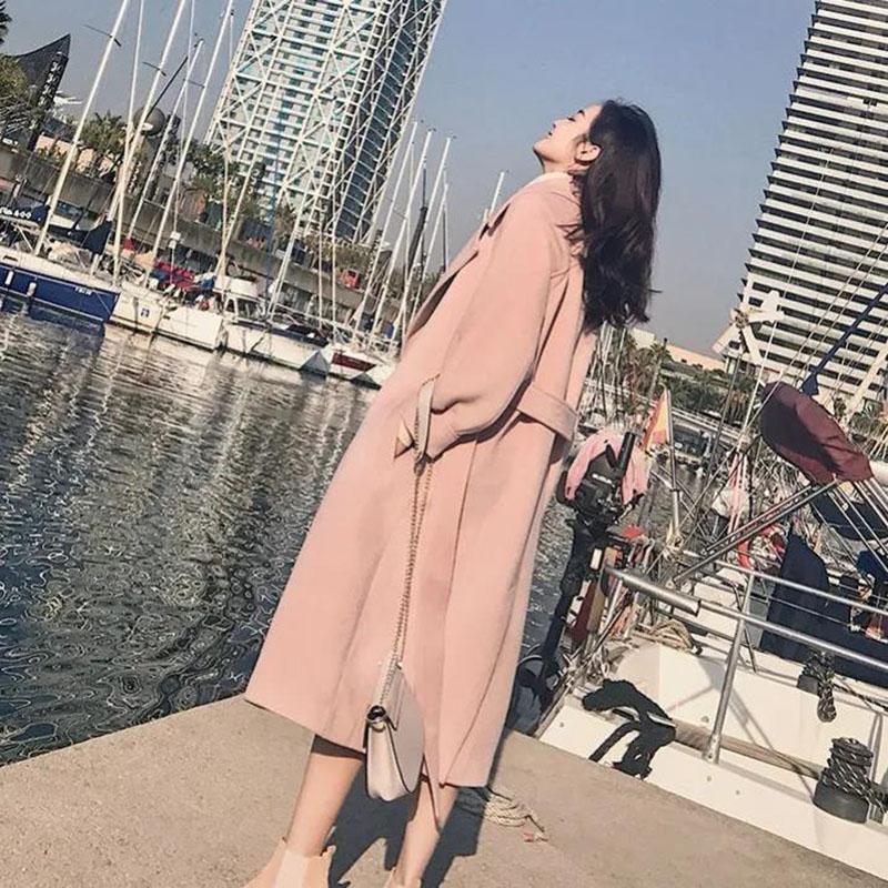 Autumn and Winter Woolen Coat Korean Style Fashion Waist Woolen Coat Women's Thick Large Size Mid-length Over-the-knee Coat