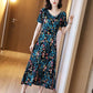 Women's Plus Size Loose Long Printed Dress Slim Round Neck A-line Skirt