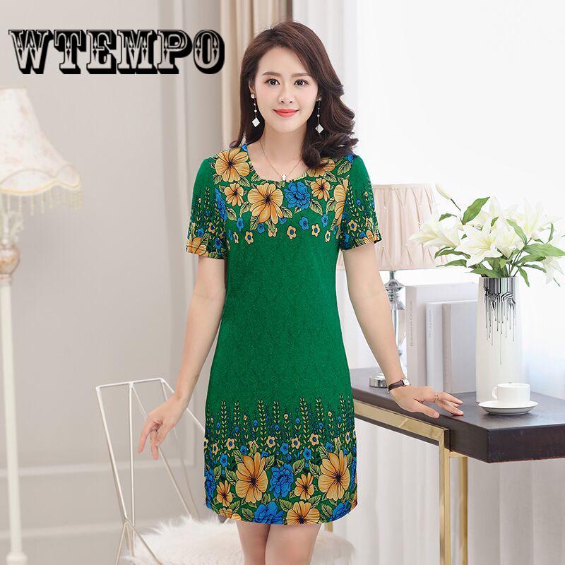Dress Improved Temperament Print Loose Large Size Long Cotton And Dress Plus Large Size XL-5XL