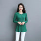 Women's Spring and Autumn Long-sleeved Top Large Size Waist Round Neck Solid Color Mother Top
