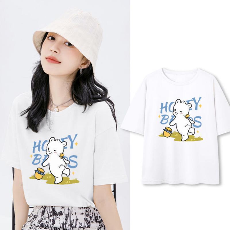 Solid Color Pattern T-shirt Women's Short-sleeved Summer Student Korean Version Round Neck Loose Ins Trend Design Top