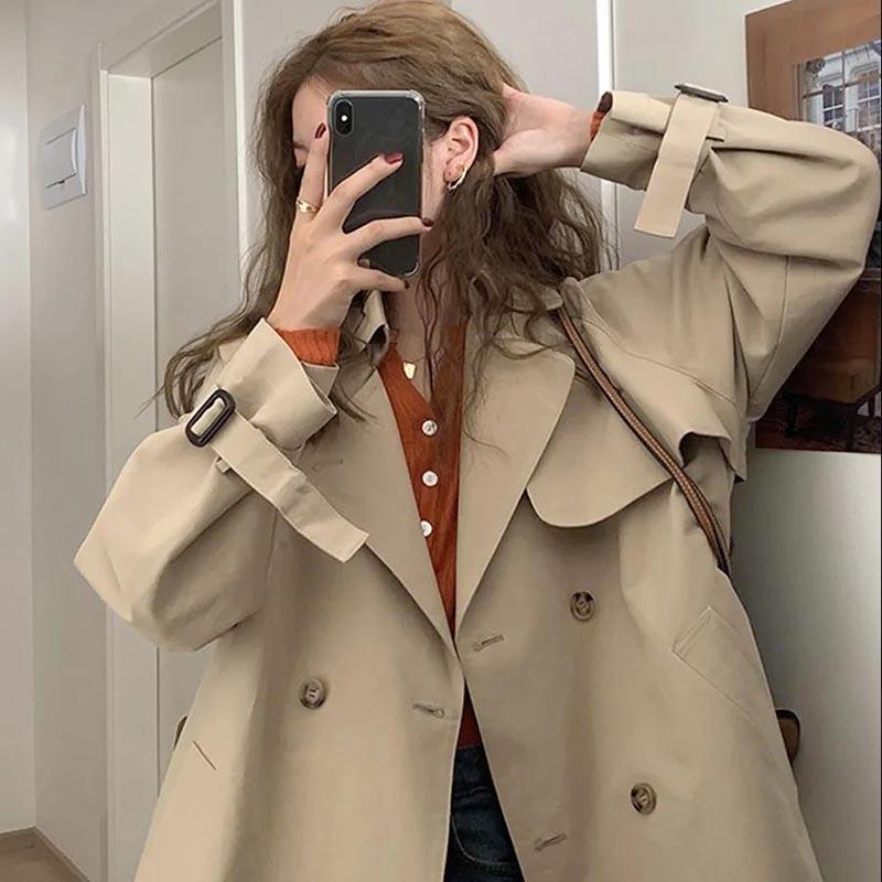 Lining Trench Coat Women's Spring and Autumn Style Waist Loose Casual Hooded Raincoat Jacket