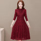Lace Dress Autumn and Winter Temperament Long-sleeved Bottoming Skirt Waist Slim A-line Mid-length Ladies Dress