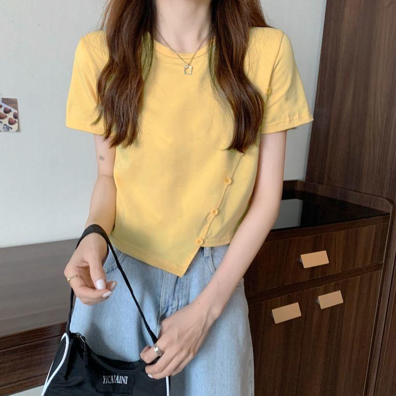 Summer Personality Tops button Women Ladies Irregular Loose Short Sleeve T-shirt Blouse