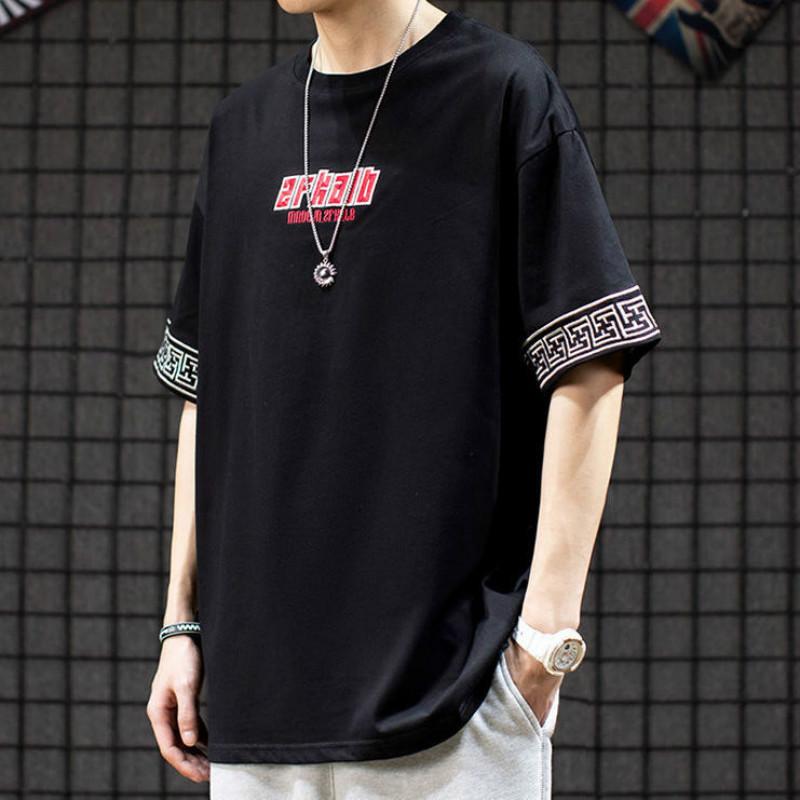 Chinese Retro Ethnic Embroidery Short-sleeved T-shirt Male Loose Wild Half-sleeved Cotton T