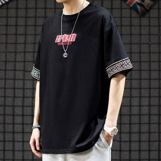 Chinese Retro Ethnic Embroidery Short-sleeved T-shirt Male Loose Wild Half-sleeved Cotton T