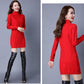 Autumn and Winter Long Solid Color Dress Half High Neck Slim Long Sleeve Sweater Fashion Solid Color Female Base Dress