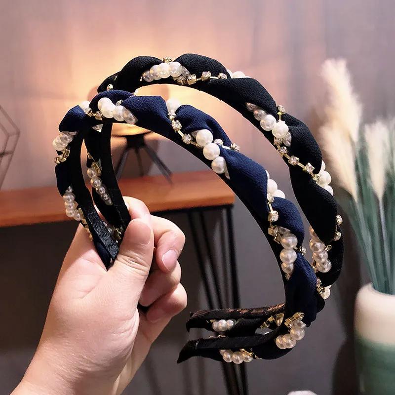 Diamond-studded Wavy Headband Hairpin Pearl Cloth Hairband Female Sweet Girl Headdress Headband Hairband Wash Face Hairband Bangs Fixed Clip Jewelry