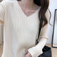 Autumn Winter V-neck Women Pullover Sweater Knitting Sweaters Casual Loose Korean Jumpers Winter Inside Bottoming Tops Long Sleeve Solid Basic Top