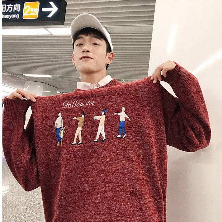 Winter Warm Men Sweater Men Fashion Print Knitted Mens Sweaters Casual Male Slim Fit Pullover