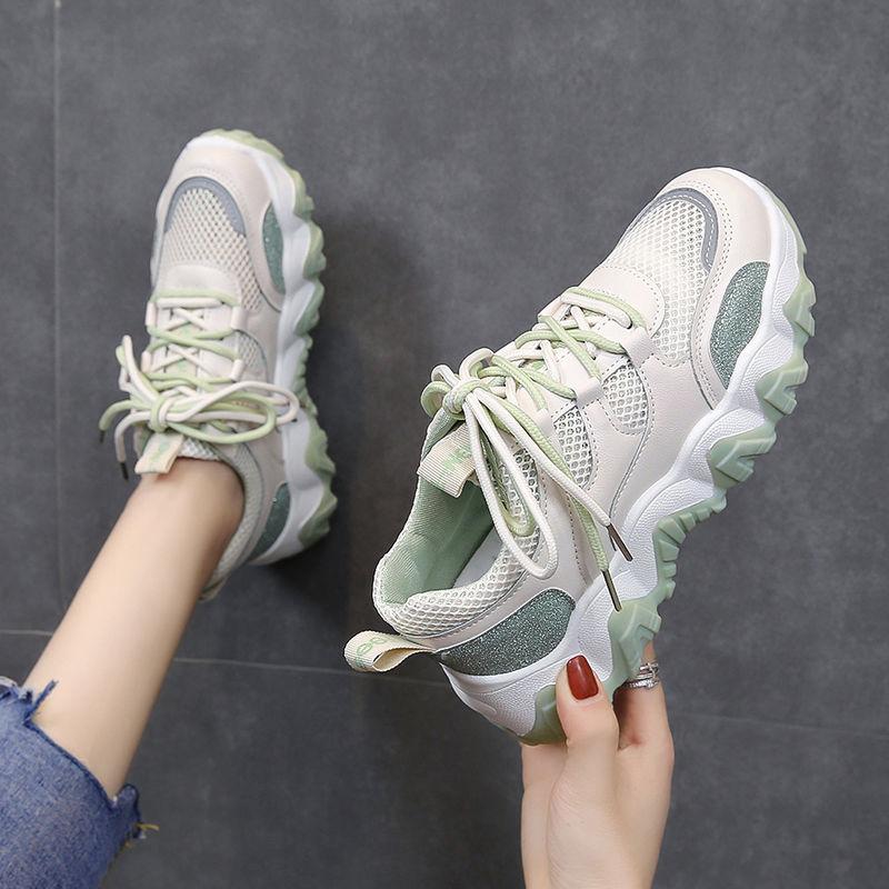 Sports Shoes Women Spring All-match Thick-soled Breathable Casual Shoes Mesh Sports Shoes Comfortable and Light