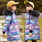 White Duck Down Children's Down Jacket Winter Mid-length Cotton Jacket for Boys and Girls Big Children's Bright Surface Thickening Coat