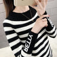 Striped Pattern Sweater Knit Slim Pullover Top for Autumn and Winter Women's Bottoming Shirt
