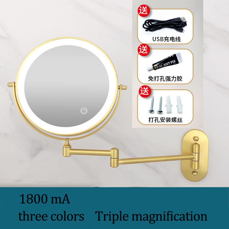 Free Punch Double-sided Wall-mounted Makeup Mirror Bathroom Bedroom Mirror Three Times Magnifying Glass