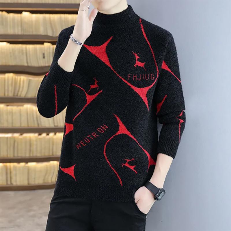 Autumn and Winter Men's Sweatshirts Thickened Warm Sweater Mink Velvet Half High Neck Men's Knitted Sweaters