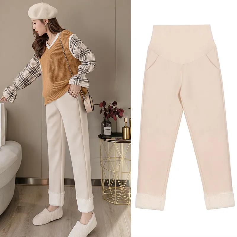 Pregnant Women's Trousers for Autumn and Winter Are Thickened and Fleece, Plus Size Loose Warm Cotton Trousers