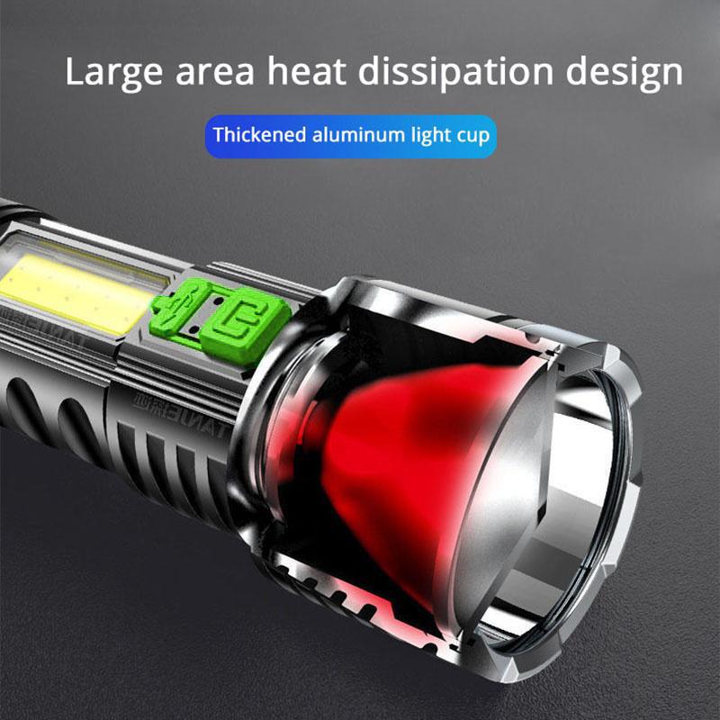 Portable Outdoor Household Flashlight Bright Torch USB Rechargeable Lamp Camping Hiking Car Emergency Ultra Bright Long-range LED Flashlight