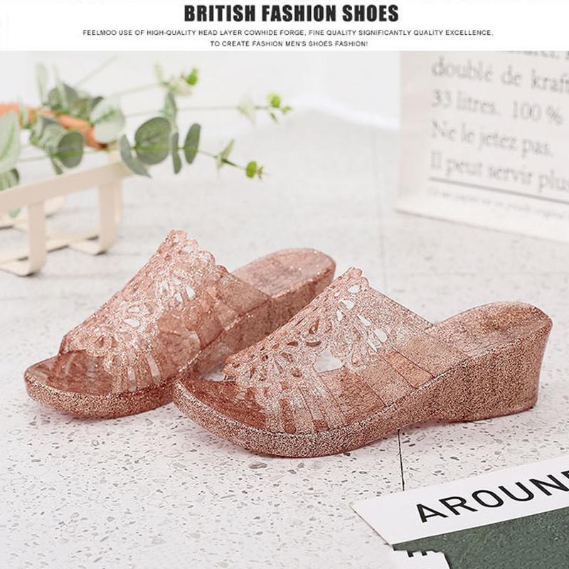 High-heeled Sandals and Slippers Plastic Non-slip Home Bathroom Thick-soled Slippers Ladies Beach Shoes Outer Wear Fish Mouth Sandals