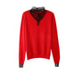 Spring and Autumn Fashion Sweater Lace Stitching Bottoming Shirt Women's Solid Color Long-sleeved Thin Knitwear