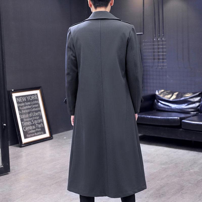Spring Long Over Knee Windbreaker Men Slim Jacket V-neck Casual Coat Trend Parka for Youth