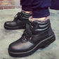 Winter Black Ankle Leather Safety Shoes Men Waterproof Steel Toe Cap Shoes Thermal Cotton Boots