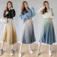 Spring Women Long Metallic Silver Maxi Pleated Midi Skirt High Waist Elascity Casual Party Skirt