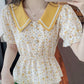 Contrast Color Doll Collar Short-sleeved Floral Shirt Women's Summer Dress Waist Short Shirt Top Trendy