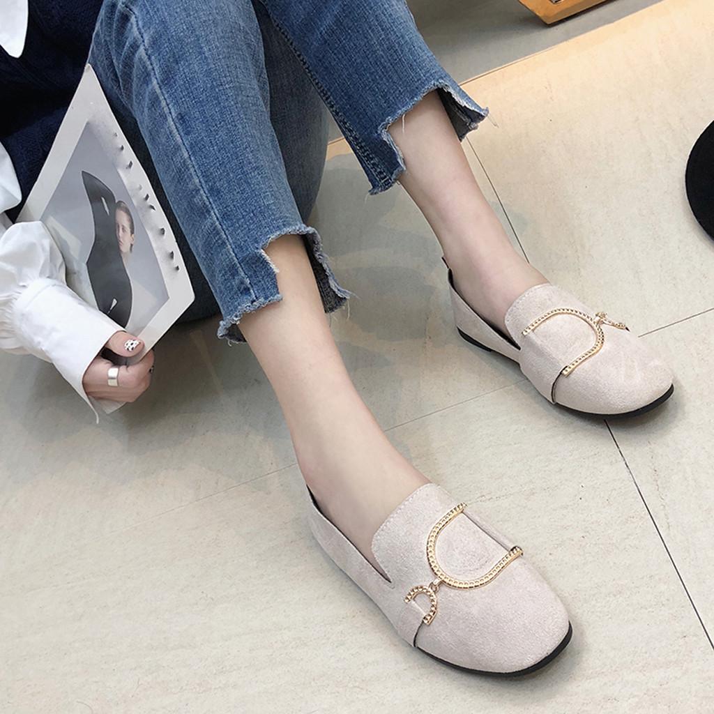 WTEMPO babet ayakkab iShoes for Woman Leisure Flats Square Head Shallow Mouth Low-Heeled Peas Baller