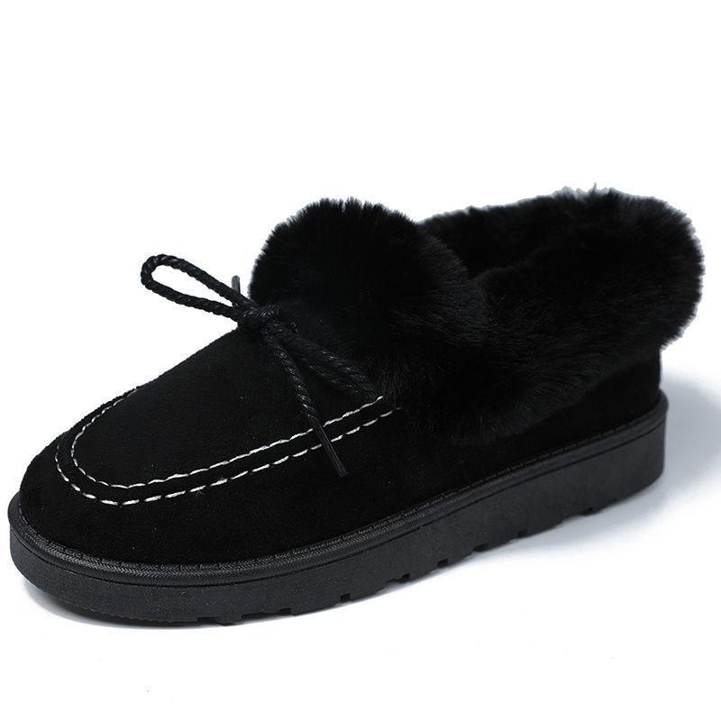 Fur Shoes To Keep Warm In Autumn and Winter Plus Velvet Korean Version of All-match Flat Snow Boots Women's Cotton Shoes