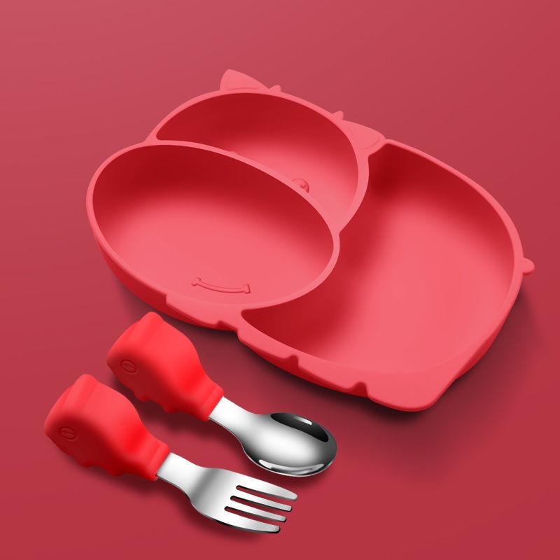 Baby Plate Baby Food Supplement Tools Full Set of Children's Plates Divided Dining Tableware Set All Silicone with Suction Cup