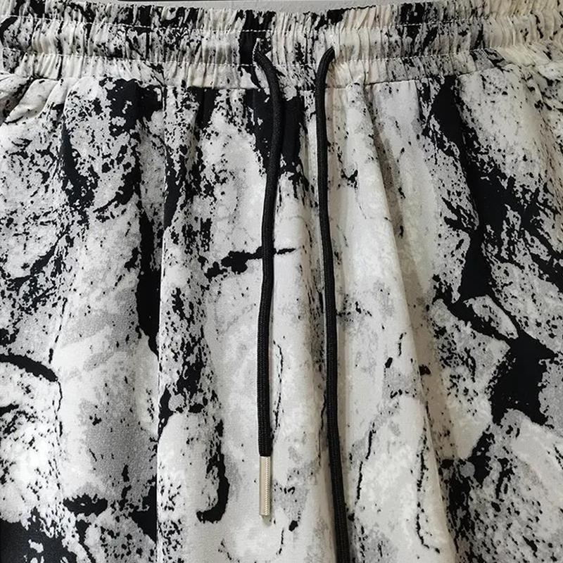 WTEMPO High Stretch Casual Pants Women Summer Thin Black and White Ink Printing Loose Harem Pants