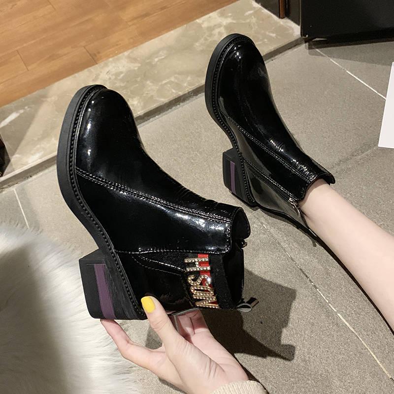 Women Boots Low Block Heels Bullock Boots Female Pointed Toe Ladies Brogues