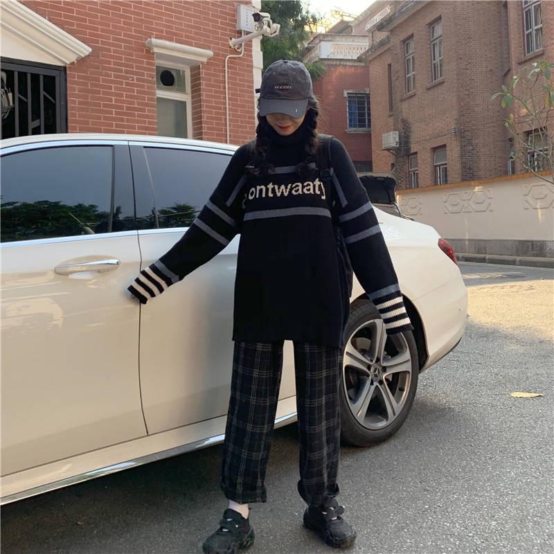 Turtleneck Color Matching Alphabet Sweater Schoolgirl Loose Wild Thick Sweater Winter Coat