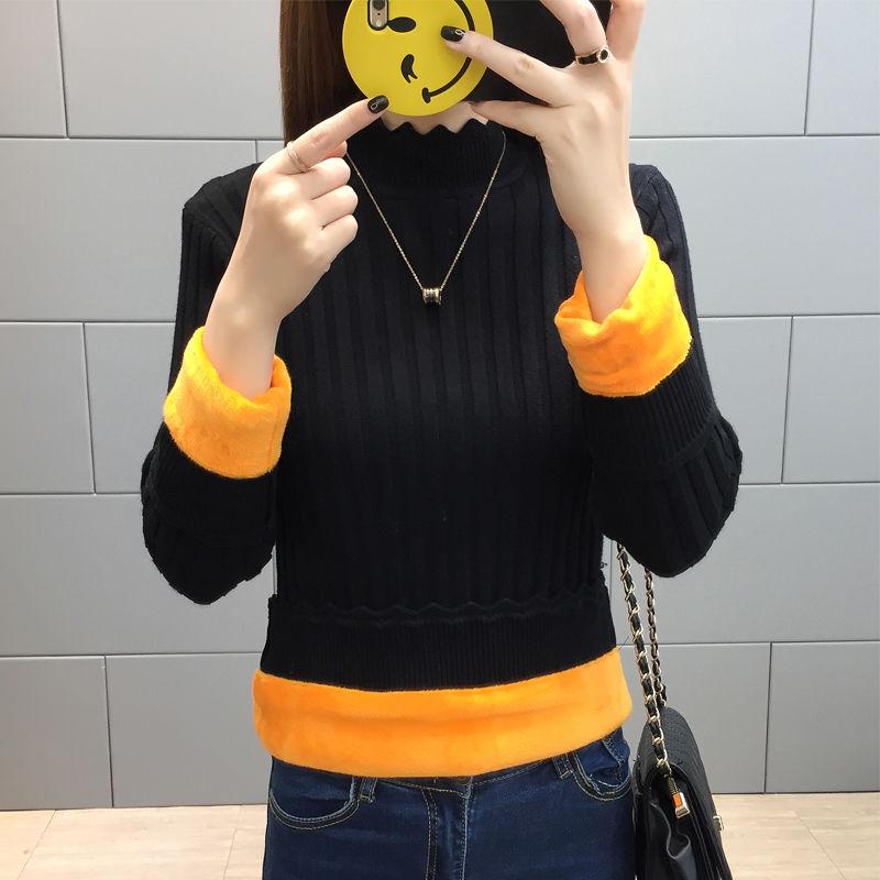Women  Fleece Sweater Autumn and Winter Warm Knit Sweater Thick High Neck Pullover Sweater Stretch Slim Bottoming Shirt